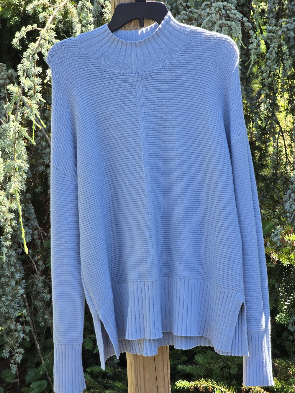 Cyrus Sky-Blue Ribbed Mock-Turtleneck Sweater
